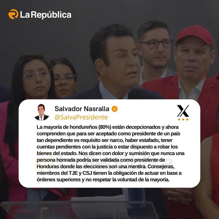 El excandidato presidencial del Partido Liberal, Salvador Nasralla, aseguró que alrededor del 80 % de los hondureños está decepcionado y con - Cover Image